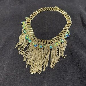 Romeo & Juliet Couture Gold Embellished Statement Fringe Necklace